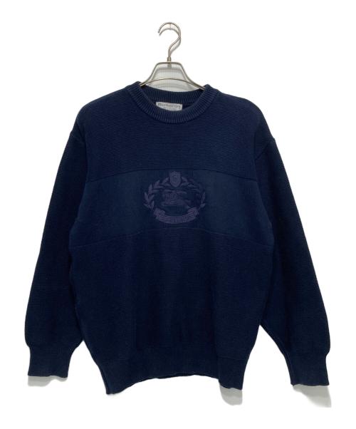 Burberry's（バーバリーズ）Burberry's (バーバリーズ) 90ｓ ホースロゴ刺繍コットンクルーネックニット ネイビー サイズ:記載なしの古着・服飾アイテム
