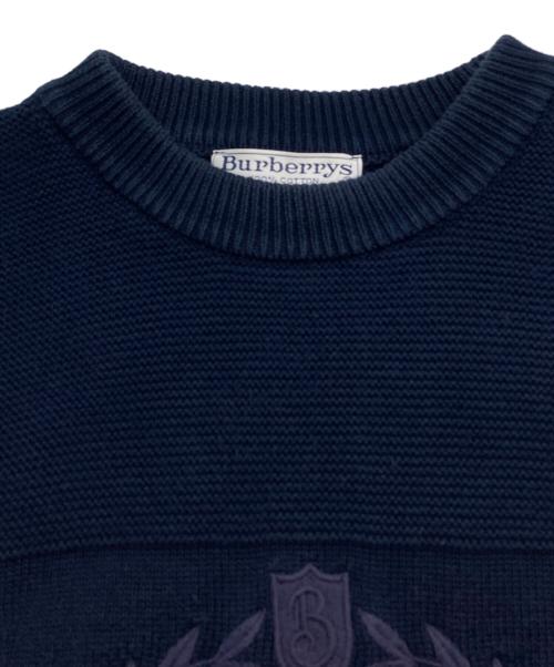 Burberry's（バーバリーズ）Burberry's (バーバリーズ) 90ｓ ホースロゴ刺繍コットンクルーネックニット ネイビー サイズ:記載なしの古着・服飾アイテム