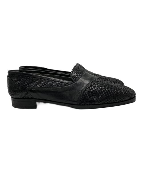 GIANNI VERSACE（ジャンニ・ヴェルサーチ）GIANNI VERSACE (ジャンニ・ヴェルサーチ) 編み込みレザーローファー ブラック サイズ:SIZE 40 1/2の古着・服飾アイテム