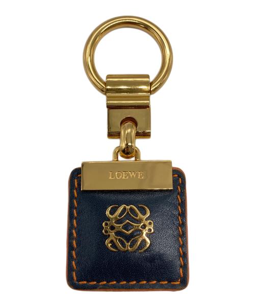LOEWE（ロエベ）LOEWE (ロエベ) アナグラム スクエア レザーキーリング ネイビー×オレンジの古着・服飾アイテム