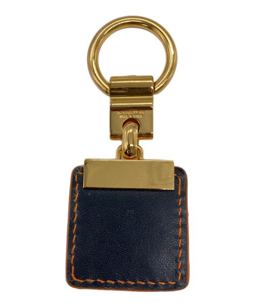 LOEWE（ロエベ）LOEWE (ロエベ) アナグラム スクエア レザーキーリング ネイビー×オレンジの古着・服飾アイテム