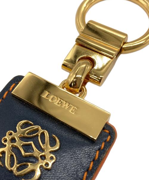 LOEWE（ロエベ）LOEWE (ロエベ) アナグラム スクエア レザーキーリング ネイビー×オレンジの古着・服飾アイテム