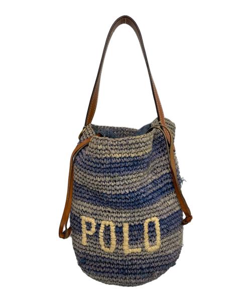POLO RALPH LAUREN（ポロ・ラルフローレン）POLO RALPH LAUREN (ポロ・ラルフローレン) ラフィアボーダー柄ミニバケットバッグ ブルー×ベージュの古着・服飾アイテム