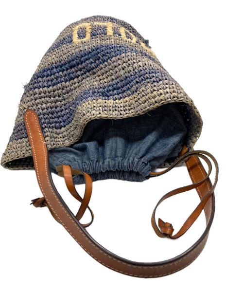 POLO RALPH LAUREN（ポロ・ラルフローレン）POLO RALPH LAUREN (ポロ・ラルフローレン) ラフィアボーダー柄ミニバケットバッグ ブルー×ベージュの古着・服飾アイテム
