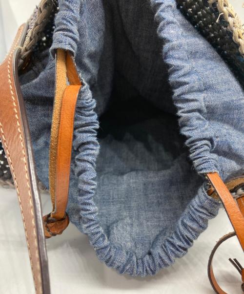 POLO RALPH LAUREN（ポロ・ラルフローレン）POLO RALPH LAUREN (ポロ・ラルフローレン) ラフィアボーダー柄ミニバケットバッグ ブルー×ベージュの古着・服飾アイテム