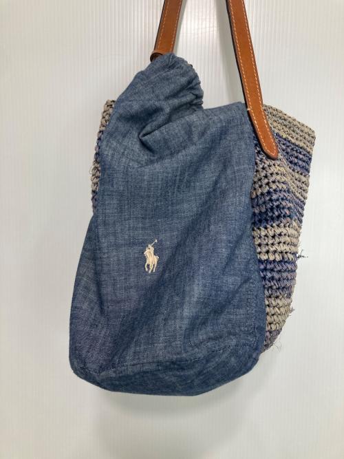 POLO RALPH LAUREN（ポロ・ラルフローレン）POLO RALPH LAUREN (ポロ・ラルフローレン) ラフィアボーダー柄ミニバケットバッグ ブルー×ベージュの古着・服飾アイテム