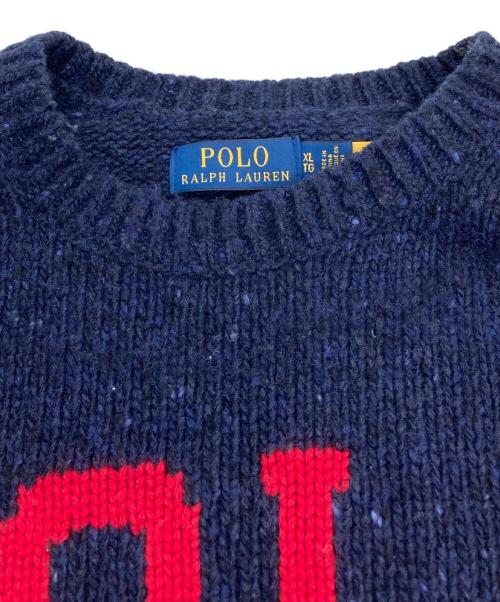 POLO RALPH LAUREN（ポロ・ラルフローレン）POLO RALPH LAUREN (ポロ・ラルフローレン) ロゴウールブレンドセーター ネイビー サイズ:XLの古着・服飾アイテム