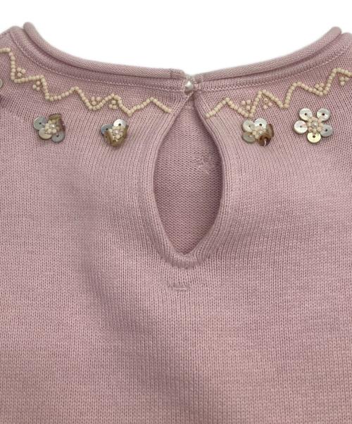 45R（フォーティファイブ・アール）45R (フォーティファイブ・アール) ビーズ刺繍度詰ニットソーのパフセーター ピンク サイズ:3の古着・服飾アイテム