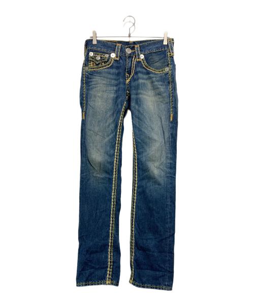 TRUE RELIGION（トゥルー レリジョン）TRUE RELIGION (トゥルー レリジョン) RICKY SUPER QT ステッチデニムパンツ インディゴ×グリーン サイズ:W28の古着・服飾アイテム