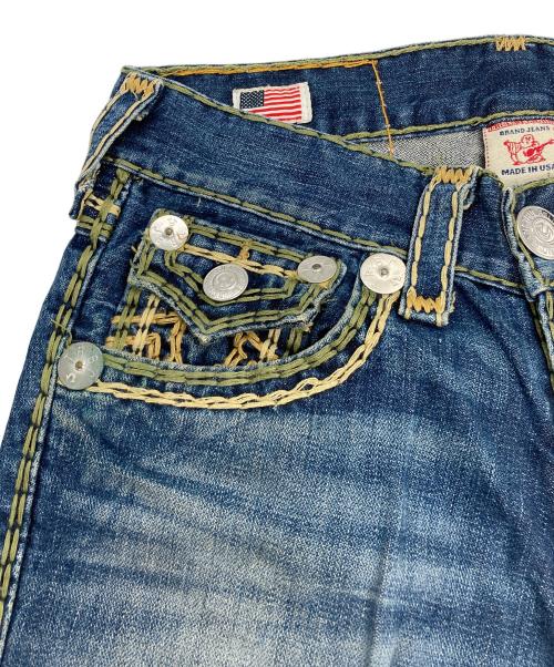 TRUE RELIGION（トゥルー レリジョン）TRUE RELIGION (トゥルー レリジョン) RICKY SUPER QT ステッチデニムパンツ インディゴ×グリーン サイズ:W28の古着・服飾アイテム
