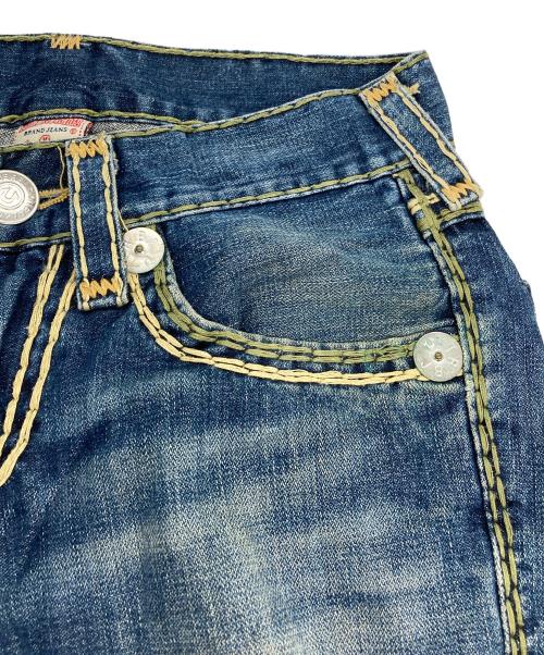 TRUE RELIGION（トゥルー レリジョン）TRUE RELIGION (トゥルー レリジョン) RICKY SUPER QT ステッチデニムパンツ インディゴ×グリーン サイズ:W28の古着・服飾アイテム