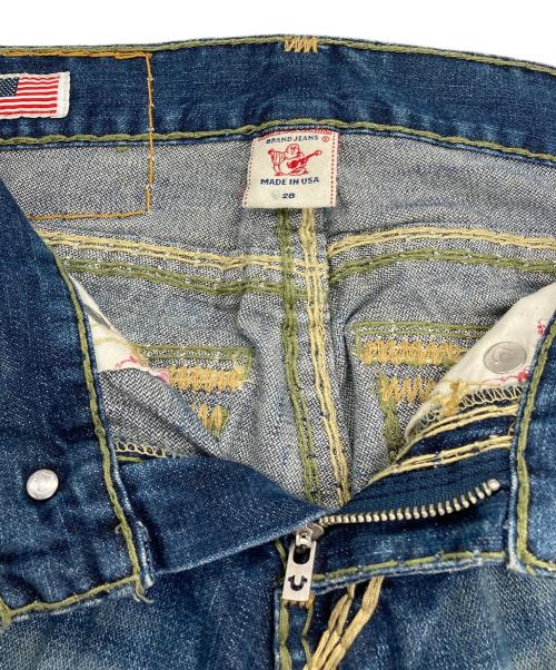 TRUE RELIGION（トゥルー レリジョン）TRUE RELIGION (トゥルー レリジョン) RICKY SUPER QT ステッチデニムパンツ インディゴ×グリーン サイズ:W28の古着・服飾アイテム