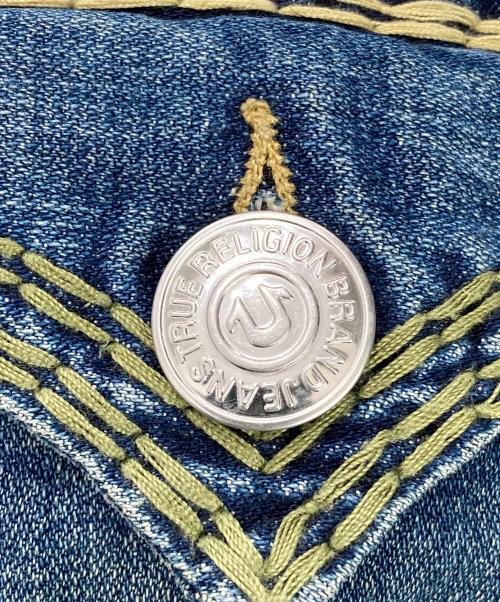TRUE RELIGION（トゥルー レリジョン）TRUE RELIGION (トゥルー レリジョン) RICKY SUPER QT ステッチデニムパンツ インディゴ×グリーン サイズ:W28の古着・服飾アイテム