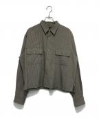 COMME des GARCONS HOMME PLUSコムデギャルソンオムプリュス）の古着「ハウンドトゥース ウール クロップドシャツ」｜ベージュ×ブラック