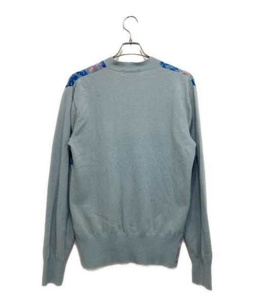 COMME des GARCONS HOMME PLUS（コムデギャルソンオムプリュス）COMME des GARCONS HOMME PLUS (コムデギャルソンオムプリュス) 薔薇柄 Vネックニットカーディガン スカイブルー×ピンク サイズ:表記無しの古着・服飾アイテム