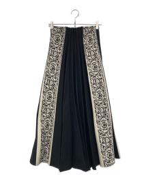 Ameri（アメリ）の古着「SIDE PLEATS JACQUARD KNIT SKIRT」｜ブラック×ベージュ
