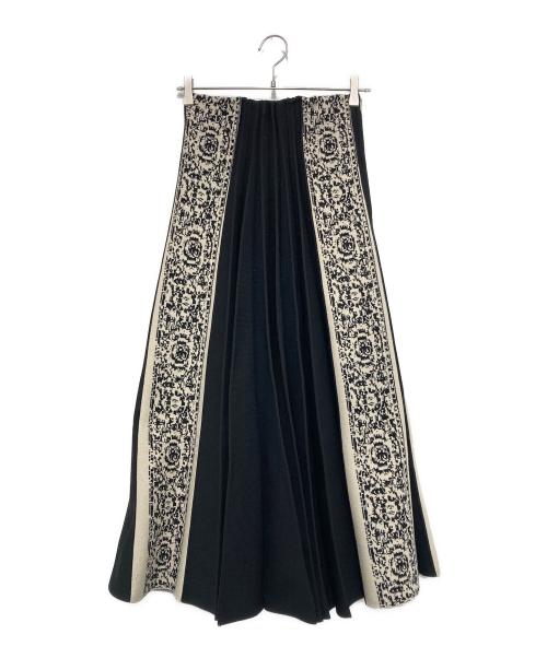 Ameri（アメリ）AMERI (アメリ) SIDE PLEATS JACQUARD KNIT SKIRT ブラック×ベージュ サイズ:Sの古着・服飾アイテム
