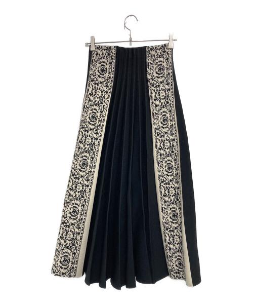 Ameri（アメリ）AMERI (アメリ) SIDE PLEATS JACQUARD KNIT SKIRT ブラック×ベージュ サイズ:Sの古着・服飾アイテム
