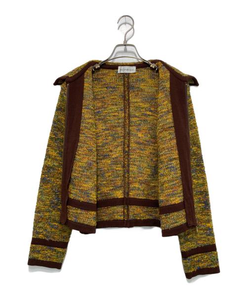 Yves Saint Laurent（イヴサンローラン）Yves Saint Laurent (イヴサンローラン) ジップアップ ニットジャケット ブラウン×マルチカラー サイズ:Mの古着・服飾アイテム