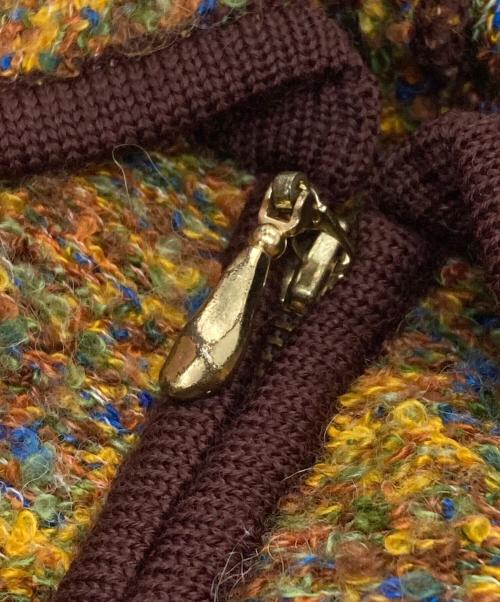 Yves Saint Laurent（イヴサンローラン）Yves Saint Laurent (イヴサンローラン) ジップアップ ニットジャケット ブラウン×マルチカラー サイズ:Mの古着・服飾アイテム