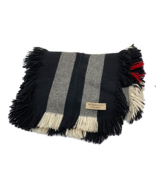 BURBERRY LONDON（バーバリーロンドン）BURBERRY LONDON (バーバリーロンドン) フリンジウールマフラー ベージュ×ブラック サイズ:230×25ｃｍの古着・服飾アイテム