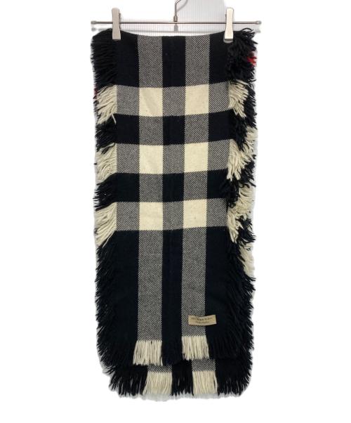 BURBERRY LONDON（バーバリーロンドン）BURBERRY LONDON (バーバリーロンドン) フリンジウールマフラー ベージュ×ブラック サイズ:230×25ｃｍの古着・服飾アイテム