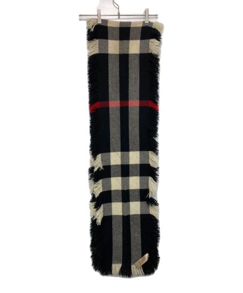 BURBERRY LONDON（バーバリーロンドン）BURBERRY LONDON (バーバリーロンドン) フリンジウールマフラー ベージュ×ブラック サイズ:230×25ｃｍの古着・服飾アイテム