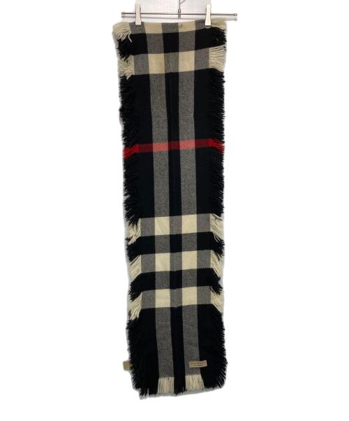 BURBERRY LONDON（バーバリーロンドン）BURBERRY LONDON (バーバリーロンドン) フリンジウールマフラー ベージュ×ブラック サイズ:230×25ｃｍの古着・服飾アイテム