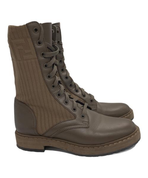 FENDI（フェンディ）FENDI (フェンディ) Leather and Fabric Combat Boots ブラウン サイズ:37の古着・服飾アイテム