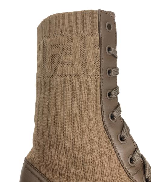 FENDI（フェンディ）FENDI (フェンディ) Leather and Fabric Combat Boots ブラウン サイズ:37の古着・服飾アイテム