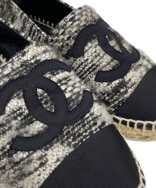 CHANEL（シャネル）CHANEL (シャネル) ココマークツイードエスパドリーユ グレー×ブラック サイズ:３７の古着・服飾アイテム
