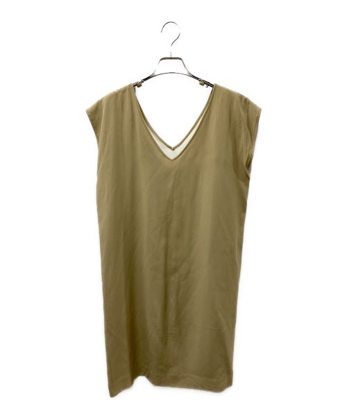 YOKO CHAN（ヨーコチャン）YOKO CHAN (ヨーコチャン) ノースリーブワンピース ブラウン×ホワイト サイズ:40の古着・服飾アイテム