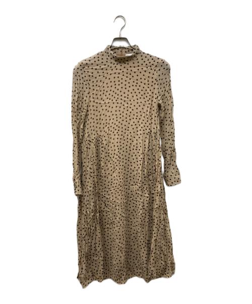 GANNI（ガニー）GANNI (ガニー) ドットワンピース ベージュ×ブラック サイズ:不明(表記無)の古着・服飾アイテム
