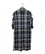 Ujohウジョー）の古着「チェックシャツワンピース」｜グレー×ブルー