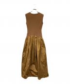 DES PRESデ プレ）の古着「マイクシルクタフタ ウエストギャザーワンピース」｜ブラウン