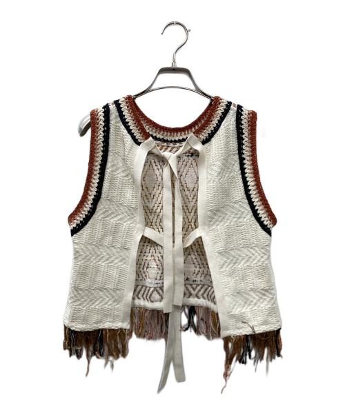 CABAN（キャバン）CABaN (キャバン) ツイードボーダーニットコンビトップ ブラウン×ホワイト サイズ:SIZE Freeの古着・服飾アイテム