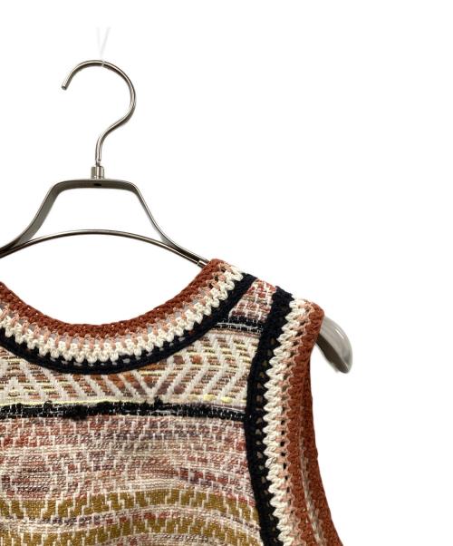 CABAN（キャバン）CABaN (キャバン) ツイードボーダーニットコンビトップ ブラウン×ホワイト サイズ:SIZE Freeの古着・服飾アイテム