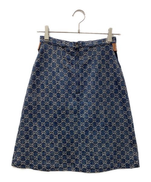 GUCCI（グッチ）GUCCI (グッチ) GG柄 エコウォッシュオーガニックデニムスカート インディゴ×ブラウン サイズ:36の古着・服飾アイテム