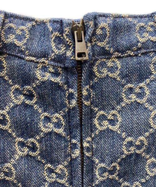 GUCCI（グッチ）GUCCI (グッチ) GG柄 エコウォッシュオーガニックデニムスカート インディゴ×ブラウン サイズ:36の古着・服飾アイテム