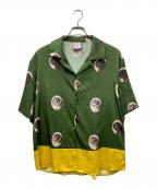 MUKZINムクジン）の古着「オープンカラーシャツ」｜グリーン×ブラック