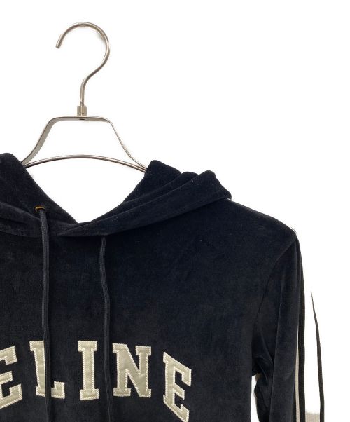 CELINE（セリーヌ）CELINE (セリーヌ) ベルベット ロゴプルオーバーパーカー ブラック サイズ:XSの古着・服飾アイテム