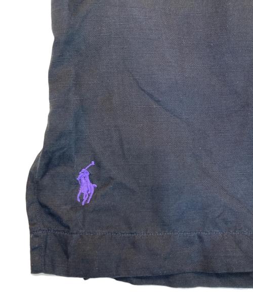 POLO RALPH LAUREN（ポロ・ラルフローレン）POLO RALPH LAUREN (ポロ・ラルフローレン) 90S CALDWELL 裾ポニー シルクリネンオープンカラーシャツ ブラック サイズ:Lの古着・服飾アイテム