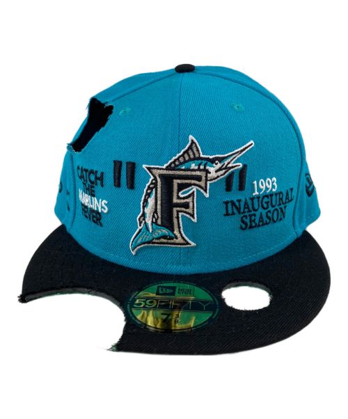 New Era（ニューエラ）New Era (ニューエラ) OFFWHITE (オフホワイト) MLB MIAMI MARLINS CAP キャップ ブラック×ブルー サイズ:7 3/8の古着・服飾アイテム
