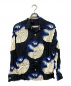 N.HOOLYWOODエヌ ハリウッド）の古着「ハワイアンシャツ 総柄レーヨンオープンカラーシャツ」｜ブラック×ブルー