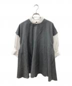 ENFOLDエンフォルド）の古着「LAYERED BALLOON-SLEEVE PULLOVER」｜グレー×ホワイト