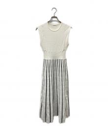 FRAY ID（フレイ アイディー）の古着「ストライプフレアニットワンピース」｜ホワイト×ブラック