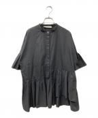 ESTNATIONエストネーション）の古着「フリルギャザーボリュームブラウス」｜ブラック