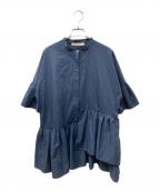 ESTNATIONエストネーション）の古着「フリルギャザーボリュームブラウス」｜ネイビー