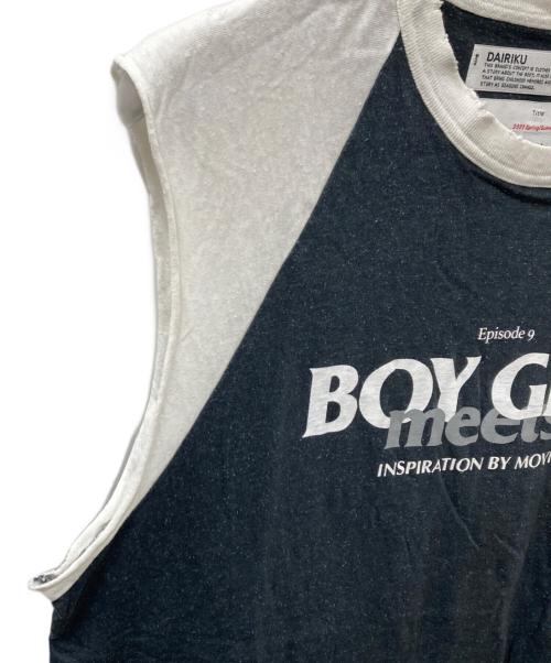 DAIRIKU（ダイリク）DAIRIKU (ダイリク) The Summer Tour No-Sleeve Tee ユーズド加工ノースリーブTシャツ ホワイト×ブラック サイズ:Mの古着・服飾アイテム