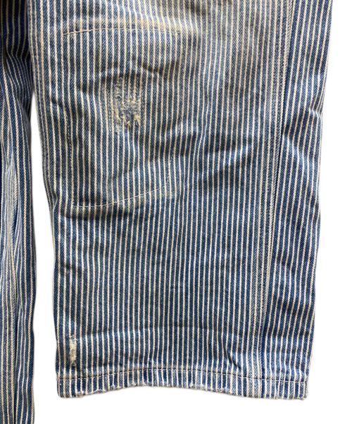 Denim & Supply Ralph Lauren（デニム＆サプライ ラルフローレン）DENIM & SUPPLY RALPH LAUREN (デニム＆サプライ ラルフローレン) リペア加工ヒッコリー デニムオーバーオール ブルー×ホワイト サイズ:Sの古着・服飾アイテム